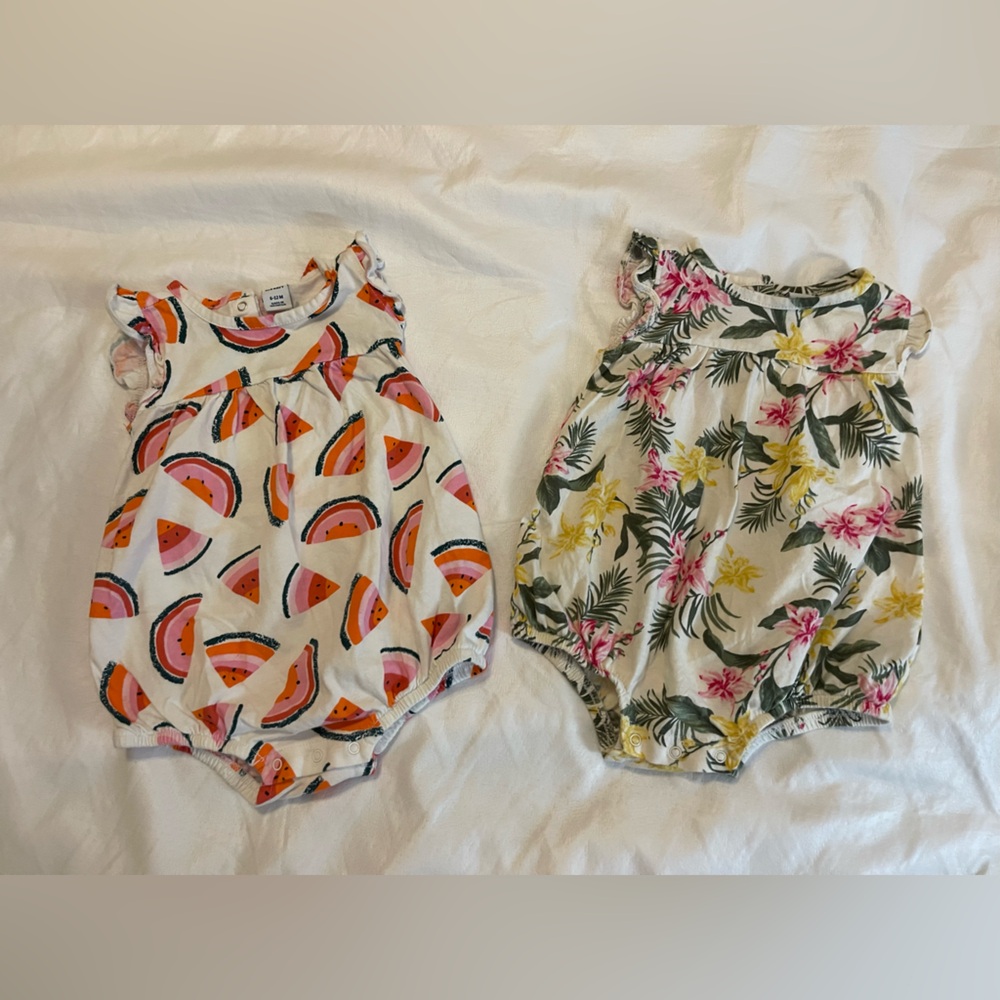 Old Navy Floral and Watermelon Baby Rompers